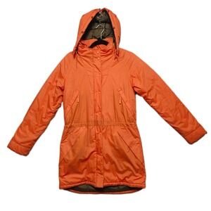 LACOSTE Womens Hooded Parka Jacket Size 36 Womens Small Orange Nylon Shell Lined